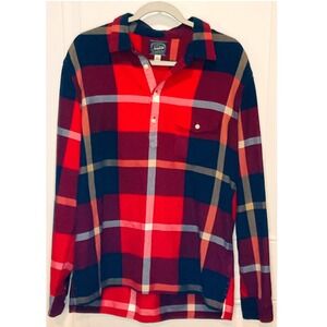 J. Crew Men's L Pullover Flannel Plaid oxford button red B5839 shirt 100% cotton